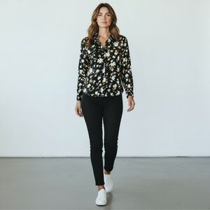 Ann Taylor Women's‎ Petite Black Floral Print Chiffon Pockets Tunic Size XSP